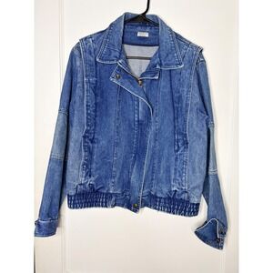Denim Jacket‎ Blue Jean Bomber Style Elastic Waist Size Medium vintage cotton